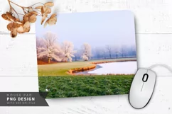 Cozy Winter Street Scene with Snow Mouse Pad PNG Product Image 1