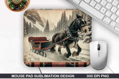 Horse Drawn Mouse Pad Sublimation, Christmas Mouse Pad PNG Product Image 1