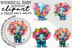 Whimsical baby elephant clipart Product Image 1