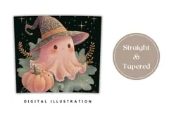 Halloween Ghost Tumbler Wrap, Glitter Halloween Pumpkin PNG Product Image 4