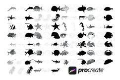 Cartoon Sea Animals, Outlines &amp; Silhouette Set 3 Procreate Product Image 4