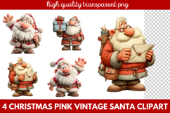 Pink Vintage Santa Clipart | Retro Christmas Santa PNG Product Image 1
