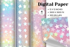 Moon Star Cloud Watercolor Background Digital Paper Pattern1 Product Image 1