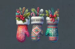 Watercolor Christmas Mittens cliparts. PNG sublimation Product Image 5
