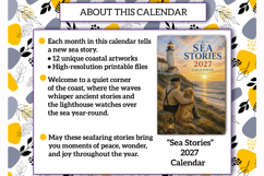 2027 Printable monthly Calendar "Sea Stories"/Wall Calendar Product Image 4