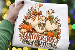 Autumn Goose Family PNG, Cute Fall Geese with Pumpkins and Product Image 1