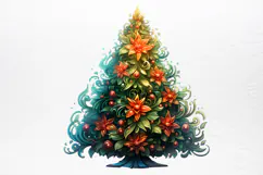 Vintage Floral Christmas Clipart PNG Product Image 4