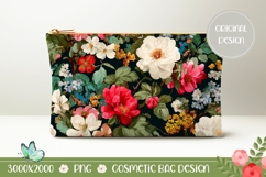 Flowers Cosmetic Bag Print, Black Cosmetic Bag Design Product Image 1