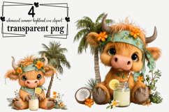Whimsical Summer Highland Cow Clipart Watercolor PNG Product Image 1