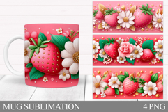 Strawberry Mug Sublimation. Flowers Mug Design Product Image 1
