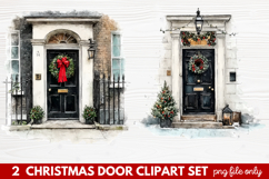 2 Christmas Door Clipart Set | Festive Holiday Front Door Product Image 1