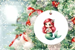 11 Cute Mermaid Cartoon Watercolor Cliparts Product Image 4