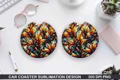 Flowers Car Coaster Sublimation| Autumn Flowers Coaster PNG Product Image 1