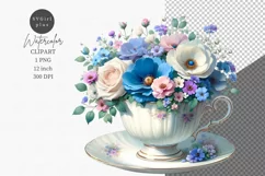Teacup clipart, Teatime clipart, Floral clipart Product Image 1