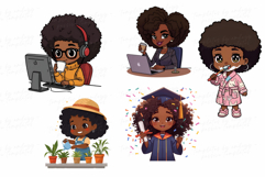 Cute Chibi Afro-American Girl Clipart Wavy Hair PNG Sticker Product Image 2