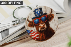 4Th Of July Highland Cow Keychain Sublimation PNG Product Image 1
