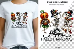 Happy Hallothanksmas PNG, Dancing Skeletons, Funny Halloween Product Image 1