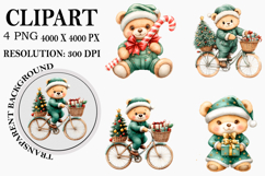 Christmas Teddy Bear Clipart Watercolor PNG Product Image 1