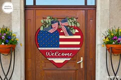 Patriotic Heart Welcome Sign Laser Cut | 4th of July | SVG Product Image 1