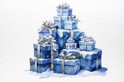Watercolor Christmas blue Clipart PNG Product Image 4