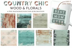 Country Chic Wood & Shabby Floral Sublimation Backgrounds Product Image 1