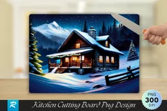 Snowy Mountain Cabin Christmas Cutting Board PNG Design Product Image 1