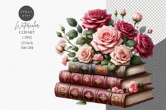 Books clipart, Books with flowers clipart, Stack of books Product Image 1