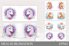 Horse Mug Wrap Sublimation. Horse Flowers Mug Wrap Design Product Image 1