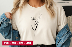 Single Wildflower Line Art T-Shirt Product Image 1