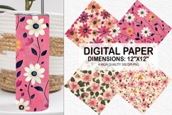 Pink Retro Flowers Digital Paper - Flowers Background Product Image 1