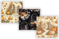Pumpkin Patch Toile Digital Paper, Seamless Watercolor Product Image 4