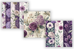 Purple Watercolor Floral Digital Paper, Seamless Shabby Chic Product Image 4