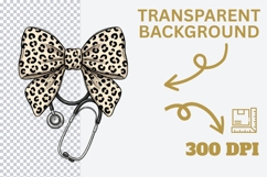 Leopard Bow Nurse PNG, Stethoscope Bow Sublimation Design Product Image 4