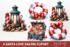 Santa Love Sailing Clipart, Christmas Santa Png Product Image 1