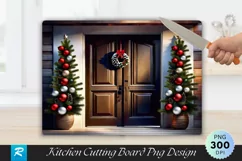 Weathered Wooden Door Burlap Christmas Cutting Board PNG Product Image 1