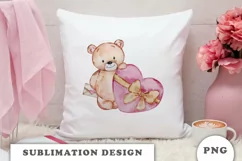 Watercolor Valentine's Day Teddy Bear PNG Product Image 4