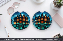 Houses Car coaster sublimation, Halloween Coaster PNG Product Image 1