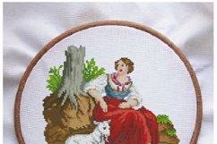 Vintage Cross Stitch Scheme Girl with a kid Product Image 9