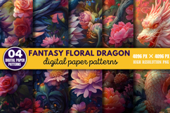 Fantasy Floral Dragon Digital Paper Bundle PNG Product Image 5