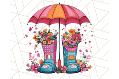 Floral Rain Boot Clipart PNG Spring Umbrella Bouquet Art Product Image 4