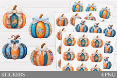 Patchwork Pumpkin Sticker. Fall Sticker Printable Product Image 1