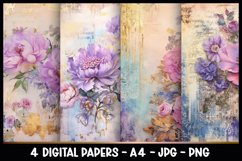 4 Vintage Floral Digital Papers I Junk Journal Pages Product Image 1