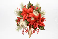Vintage Floral Christmas Clipart PNG Product Image 4