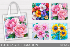 Flowers Tote Bag Design. Floral Tote Bag Sublimation Product Image 1