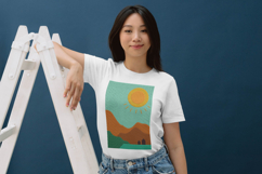 Sunny Mountain Landscape Minimalist Pillow Design Product Image 4