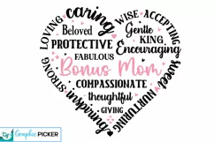 Bonus Mom Heart Shape SVG | Mother's Day Heart SVG PNG Product Image 1
