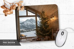 Rustic Holiday Cabin with Snowy Mountain View Mouse Pad PNG Product Image 1