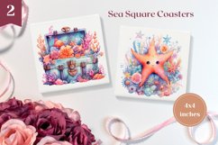 Watercolor Sea Square Coaster, Sea Sublimation Designs Product Image 1