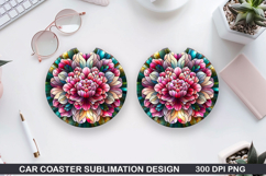 Flower Car coaster sublimation, Summer Coaster PNG Design Product Image 1
