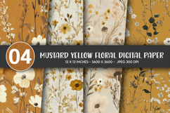 Mustard Yellow Floral Digital Paper Product Image 1